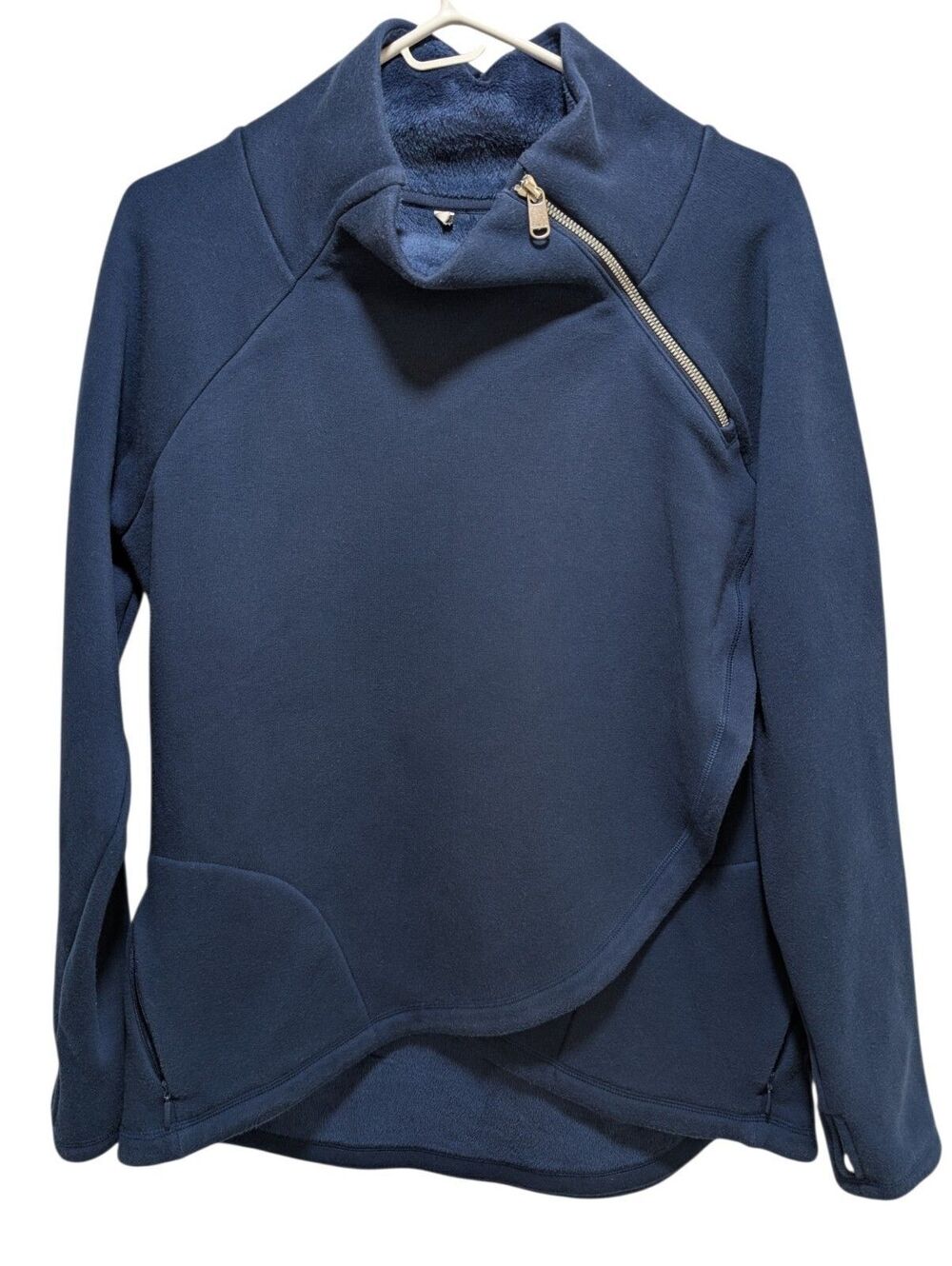 Athleta Cozy Karma Asymmetrical Pullover Sweatshirt Blue Medium